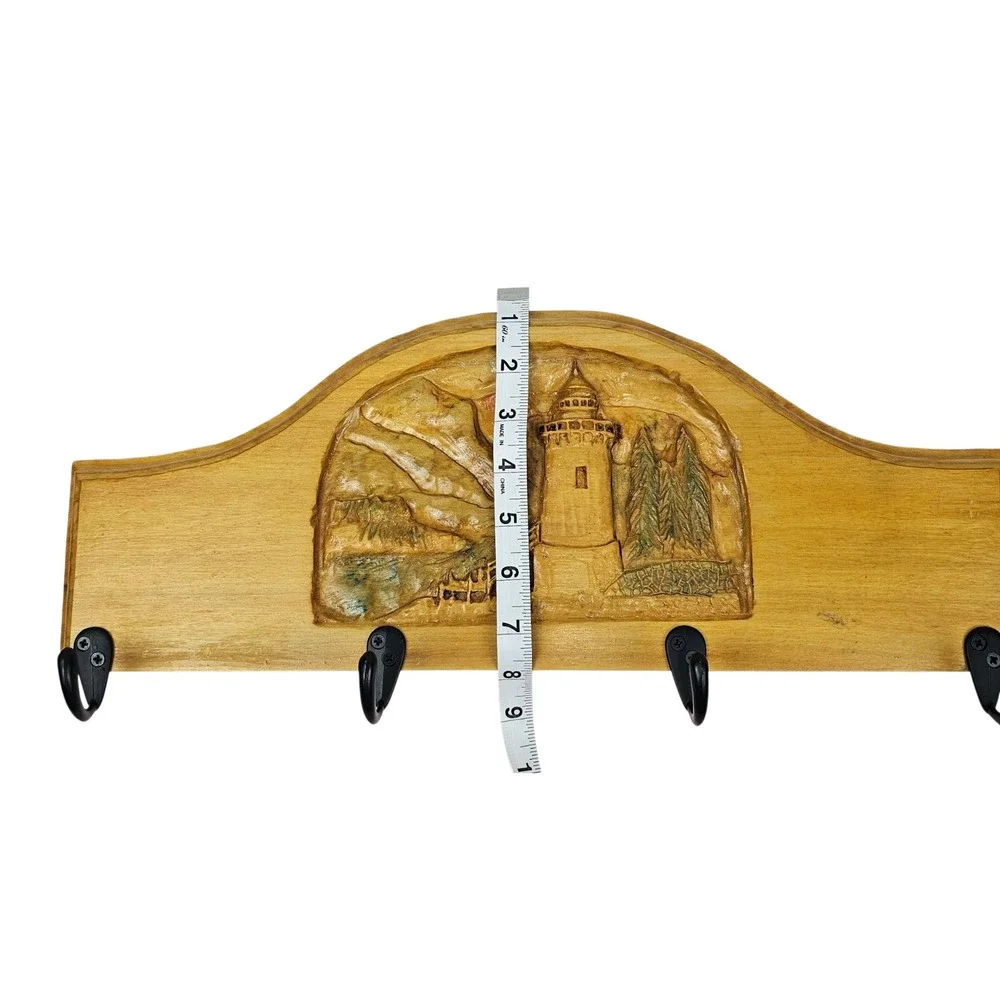 Vintage Lighthouse Scenic Wood Wall Mount Key Holder‎ Rack Hooks Coastal Decor